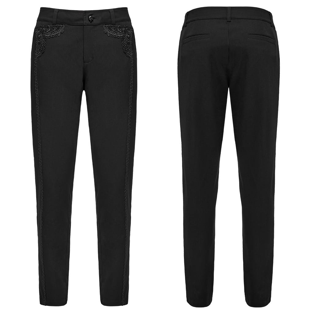 PUNK RAVE Men's Gothic Applique Trimmed Slim Pants
