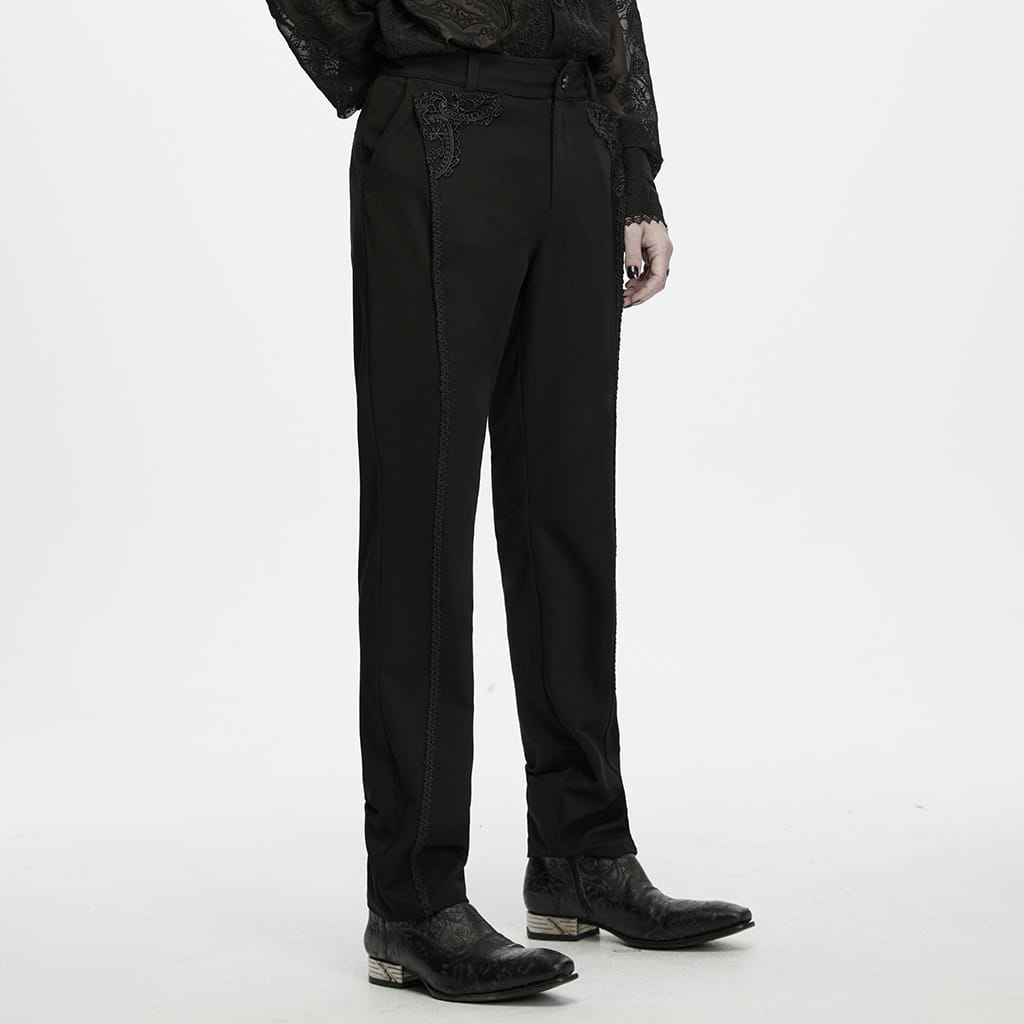 PUNK RAVE Men's Gothic Applique Trimmed Slim Pants