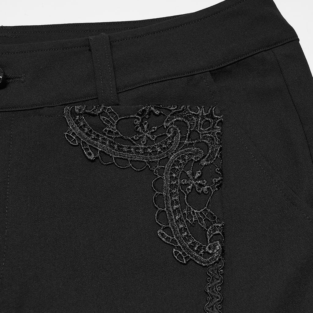 PUNK RAVE Men's Gothic Applique Trimmed Slim Pants