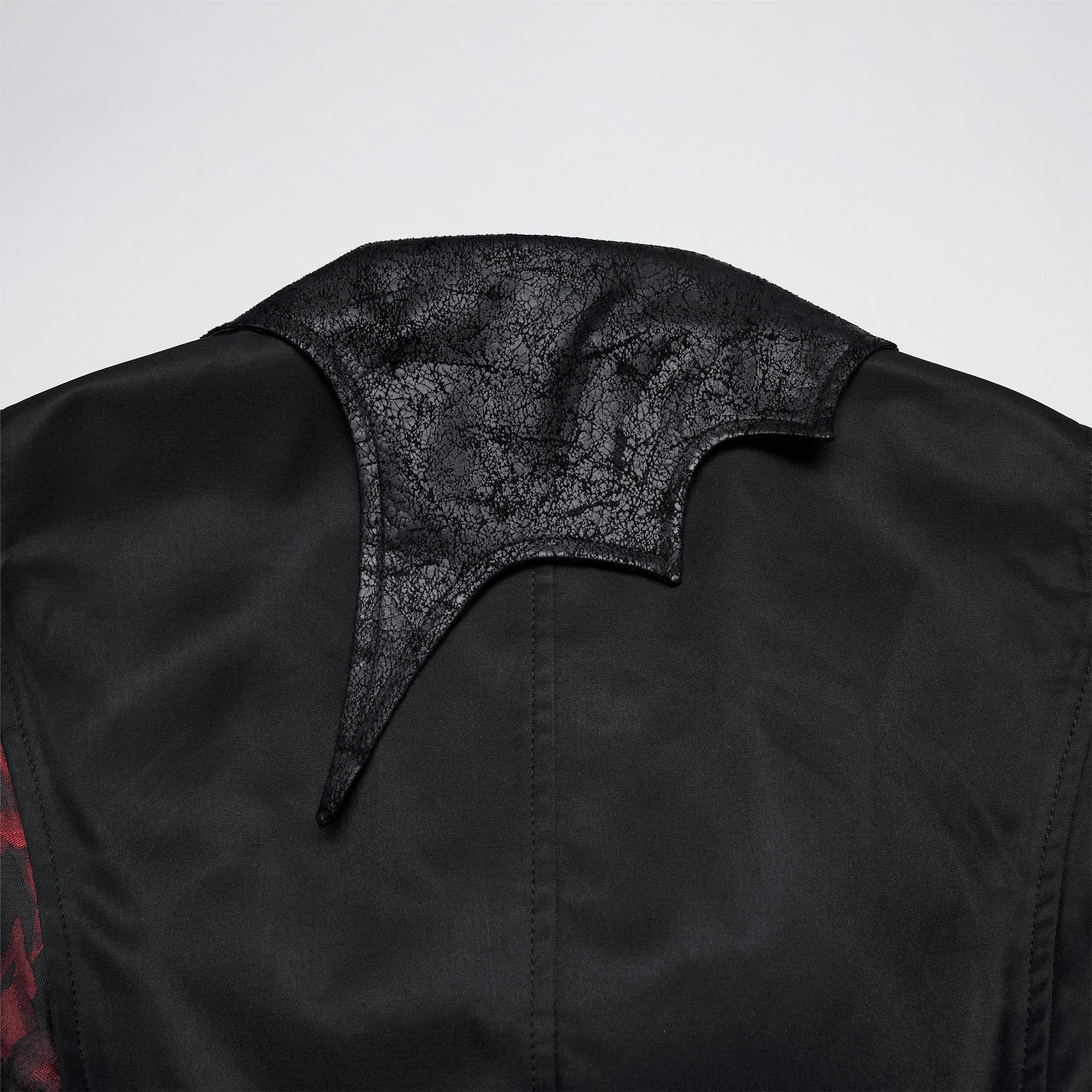 PUNK RAVE Men's Gothic Asymmetric Floral Bat Wing Collar Vest with Detachable Brooch