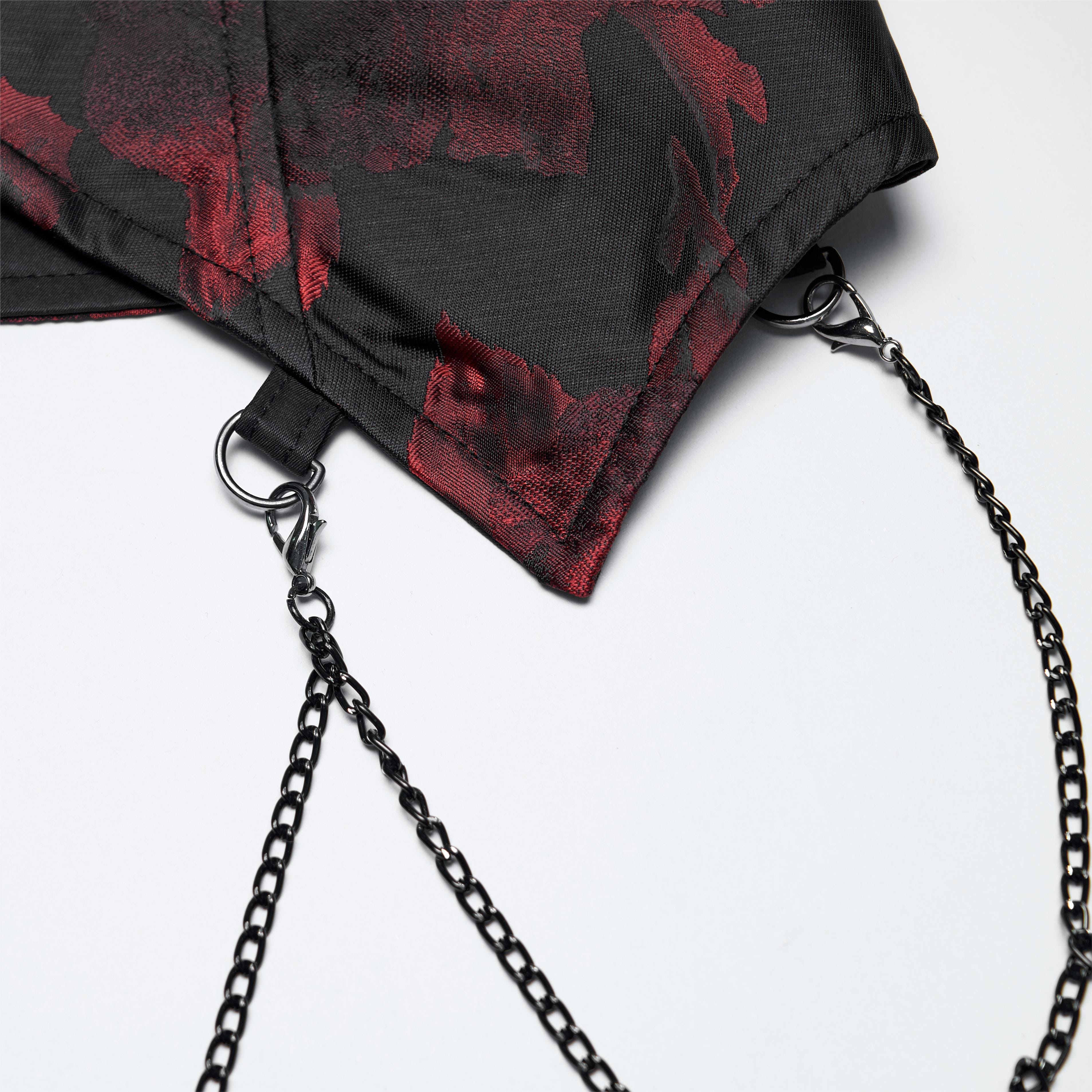 PUNK RAVE Men's Gothic Asymmetric Floral Bat Wing Collar Vest with Detachable Brooch