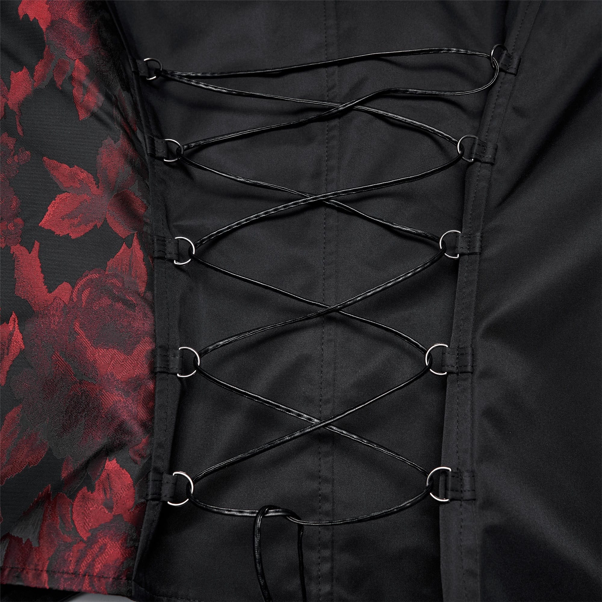 PUNK RAVE Men's Gothic Asymmetric Floral Bat Wing Collar Vest with Detachable Brooch