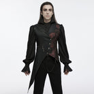 PUNK RAVE Men's Gothic Asymmetric Floral Bat Wing Collar Vest with Detachable Brooch