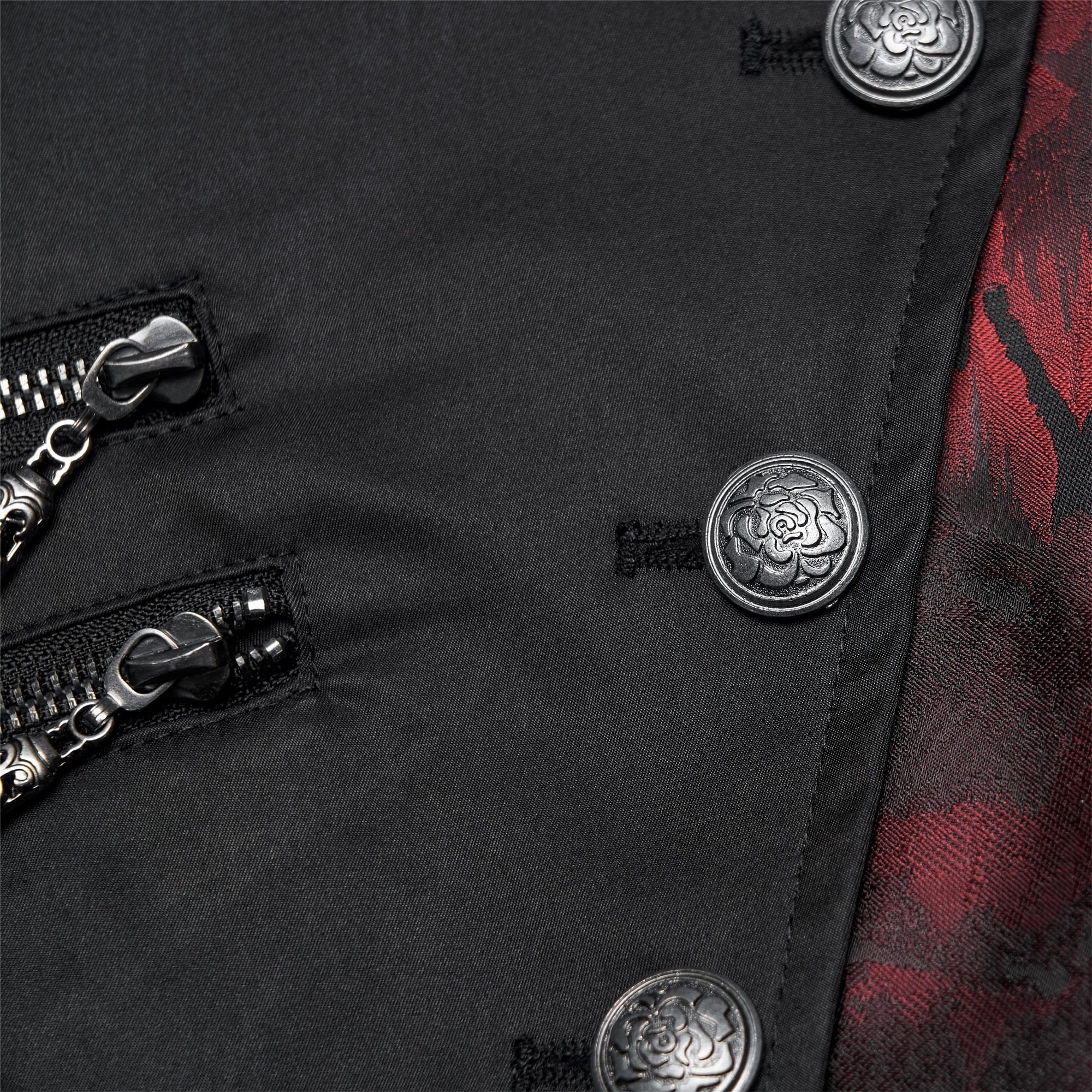 PUNK RAVE Men's Gothic Asymmetric Floral Bat Wing Collar Vest with Detachable Brooch