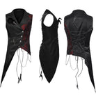 PUNK RAVE Men's Gothic Asymmetric Floral Bat Wing Collar Vest with Detachable Brooch