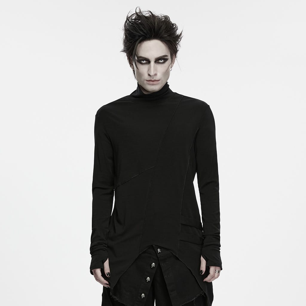 PUNK RAVE Men's Gothic Asymmetric Turtle Neck Long Sleeve Top