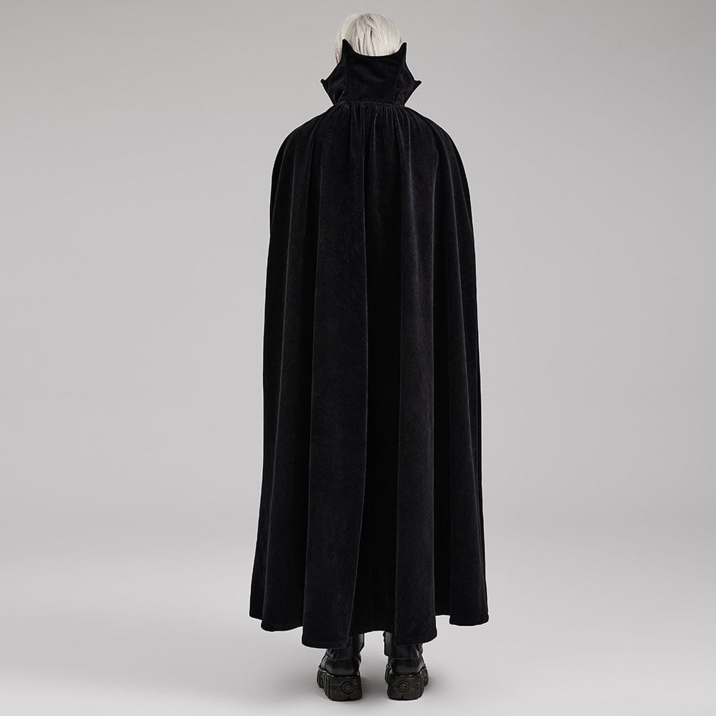 PUNK RAVE Men's Gothic Bat Collar Embroidered Long Cloak