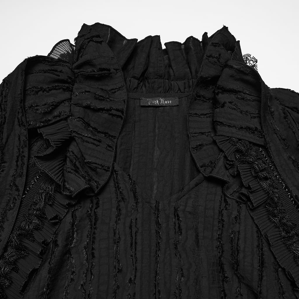 PUNK RAVE Men's Gothic Bowknot Ruffled Pullover Shirt