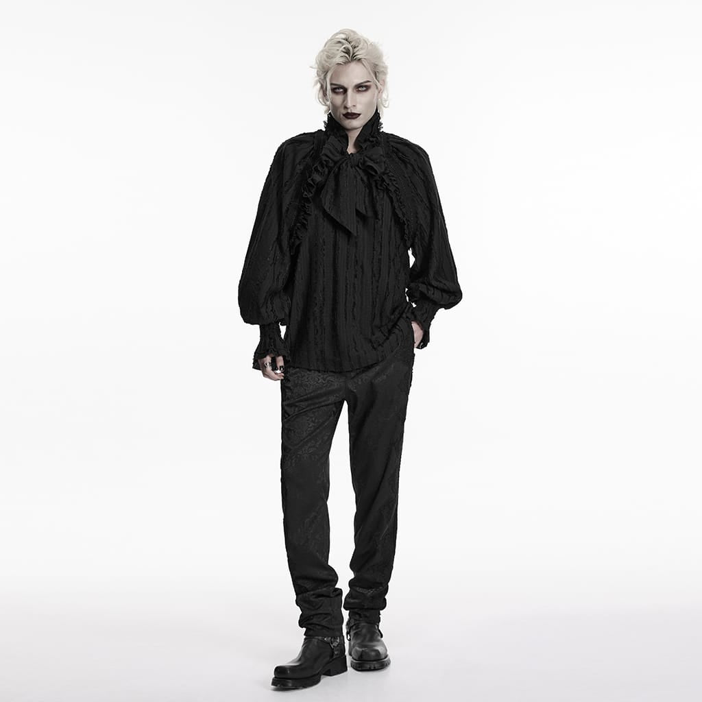 PUNK RAVE Men's Gothic Bowknot Ruffled Pullover Shirt