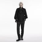 PUNK RAVE Men's Gothic Bowknot Ruffled Pullover Shirt