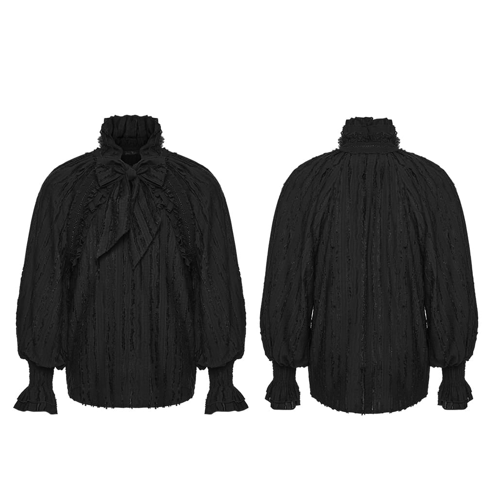 PUNK RAVE Men's Gothic Bowknot Ruffled Pullover Shirt