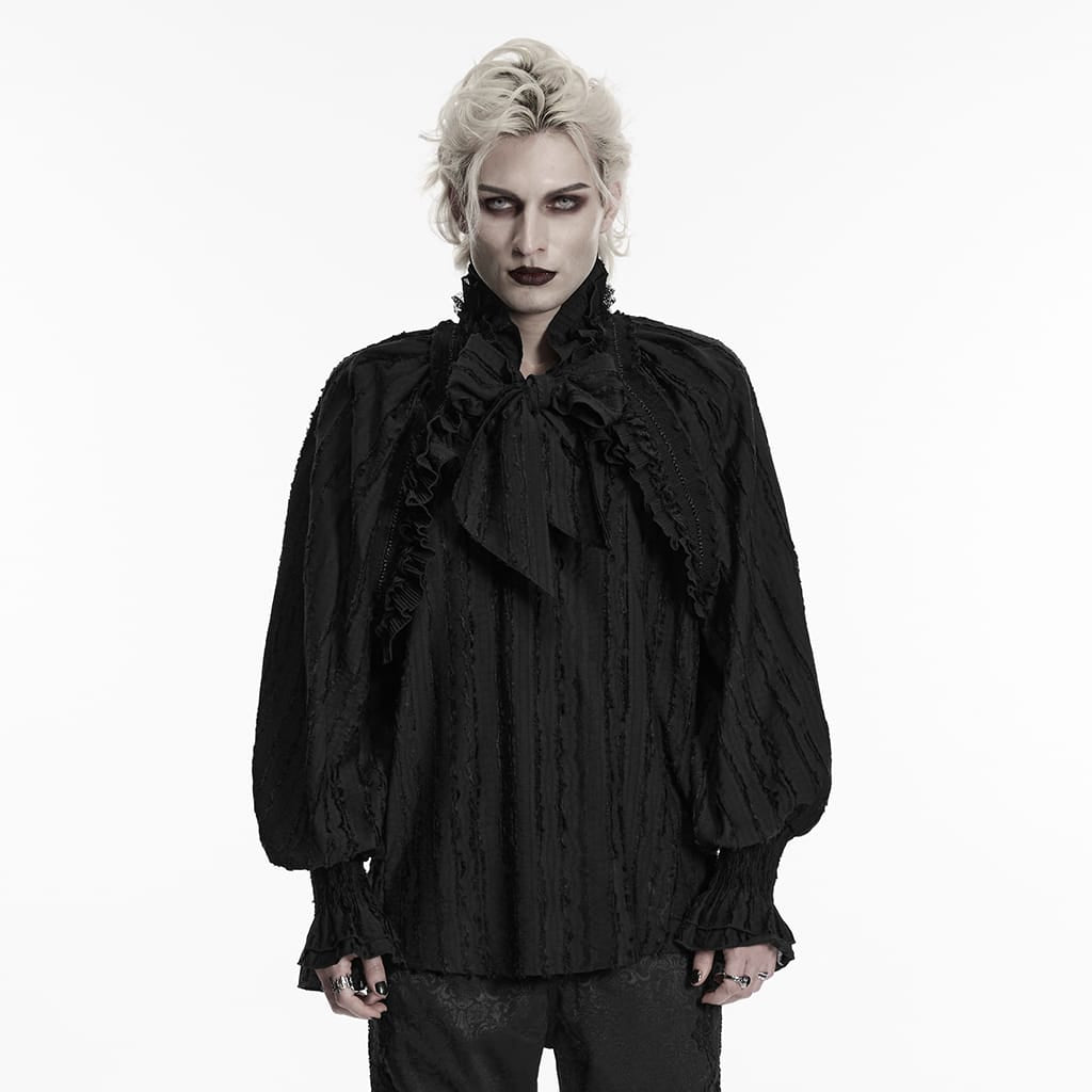 PUNK RAVE Men's Gothic Bowknot Ruffled Pullover Shirt