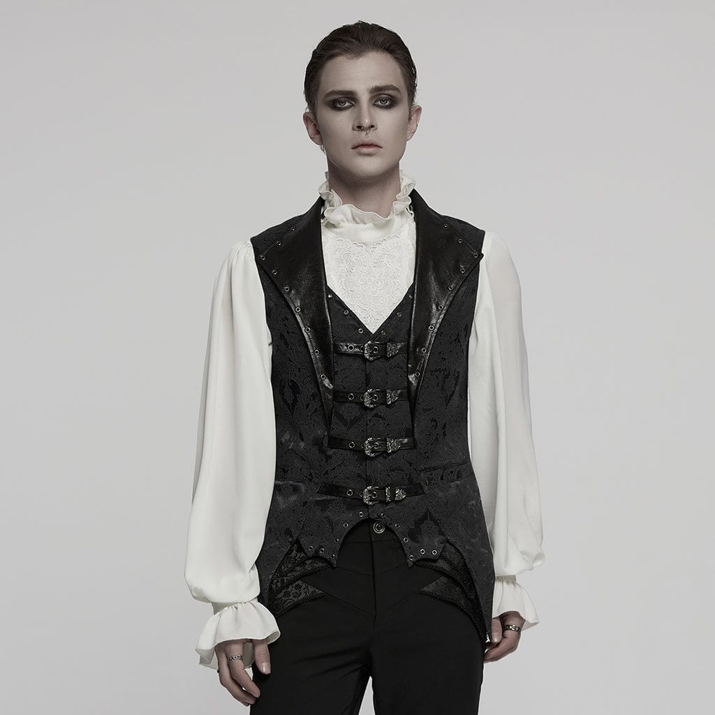 Men's Gothic Buckle Batlike Jacquard Vest Black – Punk Design
