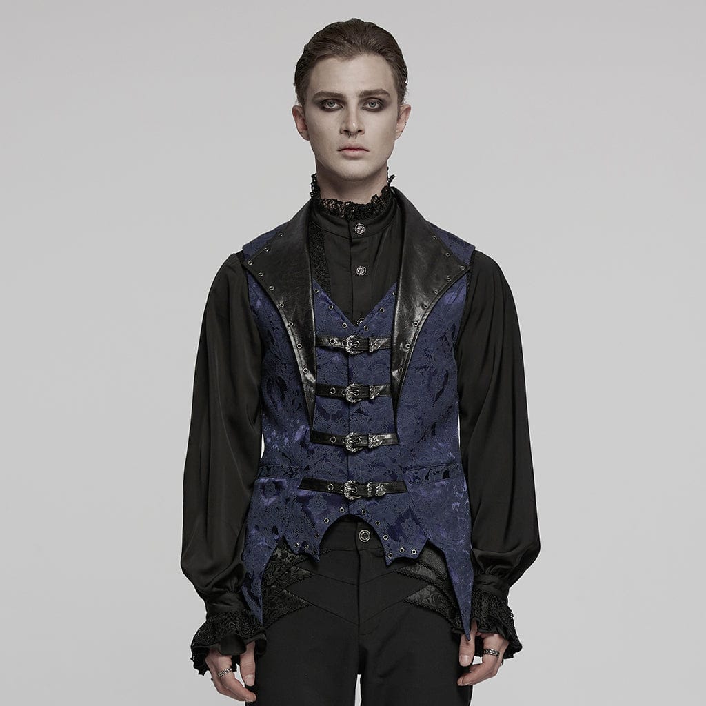 Men's Gothic Buckle Batlike Jacquard Vest Blue – Punk Design