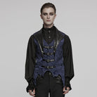 PUNK RAVE Men's Gothic Buckle Batlike Jacquard Vest Blue