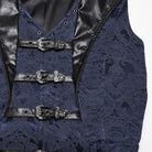 PUNK RAVE Men's Gothic Buckle Batlike Jacquard Vest Blue