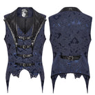 PUNK RAVE Men's Gothic Buckle Batlike Jacquard Vest Blue