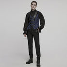 PUNK RAVE Men's Gothic Buckle Batlike Jacquard Vest Blue