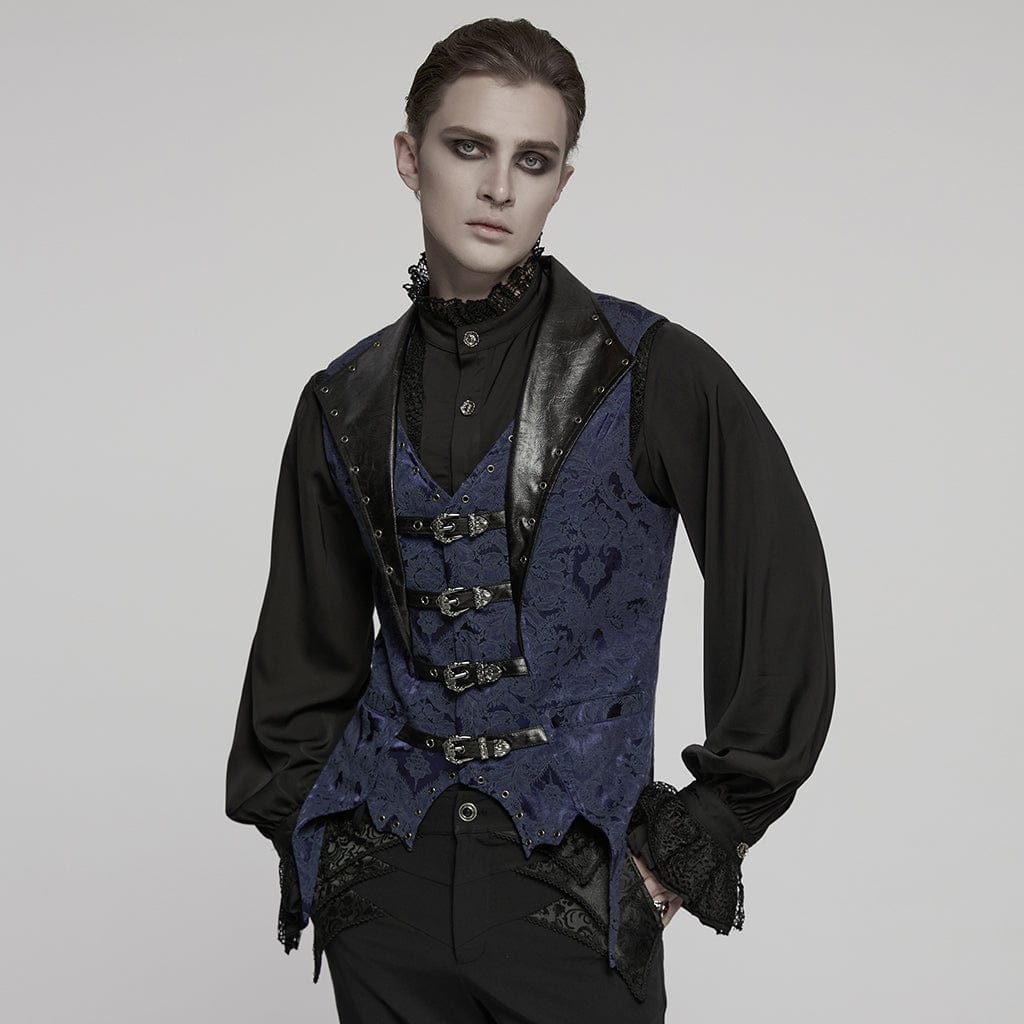 Men's Gothic Buckle Batlike Jacquard Vest Blue – Punk Design