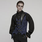 PUNK RAVE Men's Gothic Buckle Batlike Jacquard Vest Blue