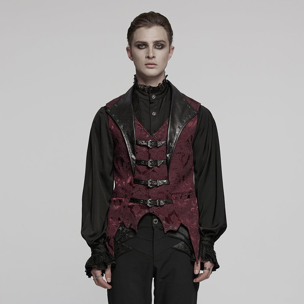 Men's Gothic Buckle Batlike Jacquard Vest Red – Punk Design
