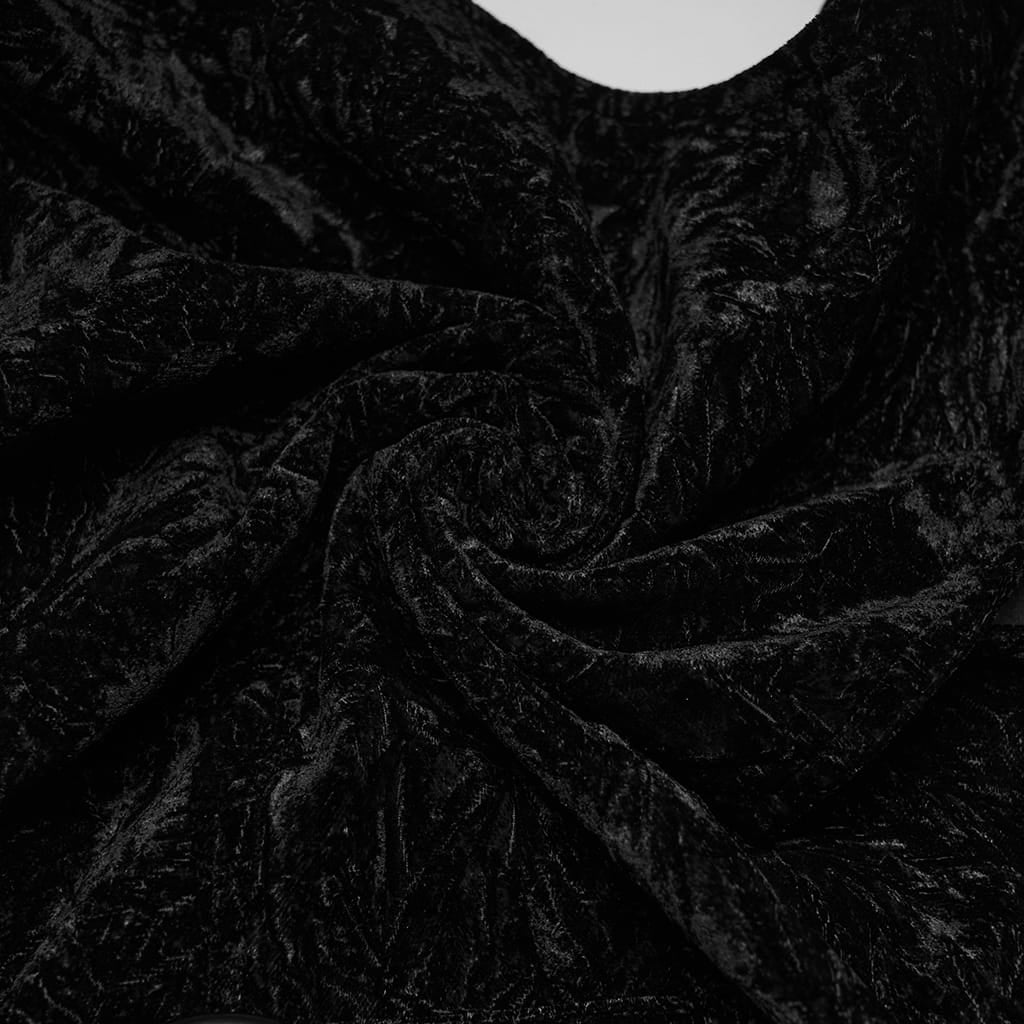 PUNK RAVE Men's Gothic Buckle-up Strap Retro Velvet Waistcoat Black