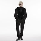 PUNK RAVE Men's Gothic Buckle-up Strap Retro Velvet Waistcoat Black