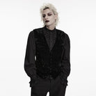 PUNK RAVE Men's Gothic Buckle-up Strap Retro Velvet Waistcoat Black