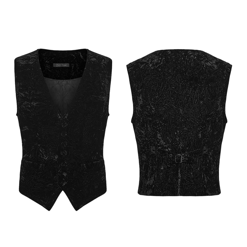 PUNK RAVE Men's Gothic Buckle-up Strap Retro Velvet Waistcoat Black