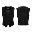PUNK RAVE Men's Gothic Buckle-up Strap Retro Velvet Waistcoat Black