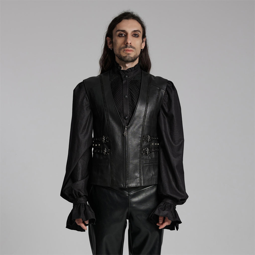 PUNK RAVE Men's Gothic Buckle-up Zip Eyelets Waistcoat