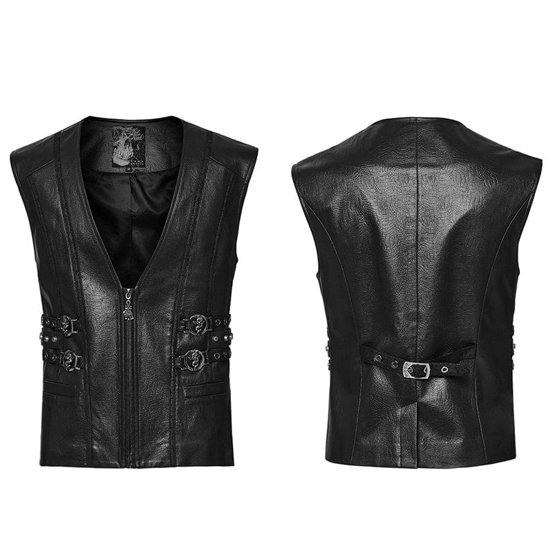 PUNK RAVE Men's Gothic Buckle-up Zip Eyelets Waistcoat