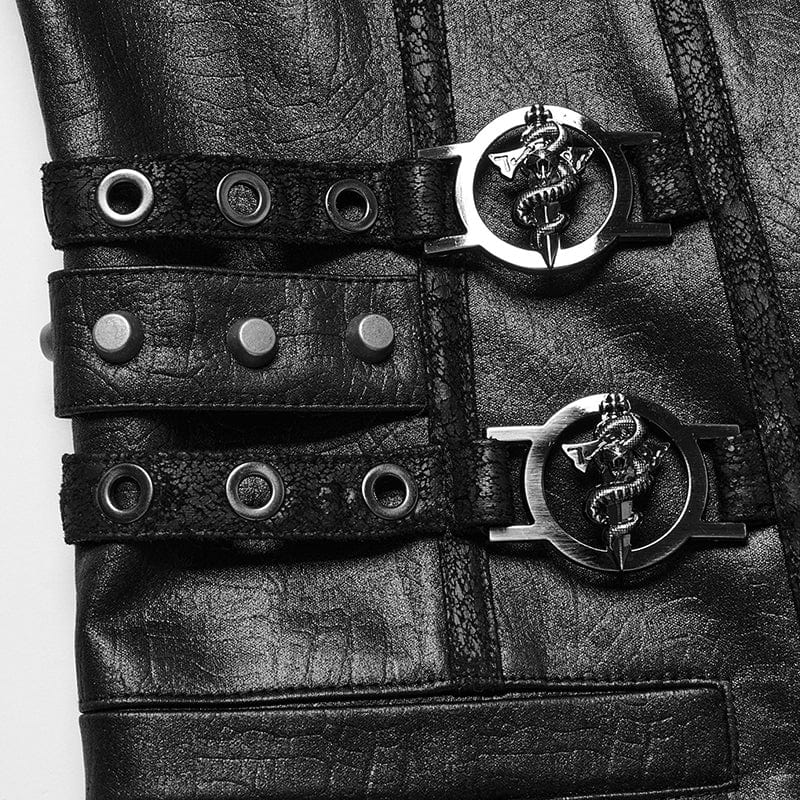 PUNK RAVE Men's Gothic Buckle-up Zip Eyelets Waistcoat