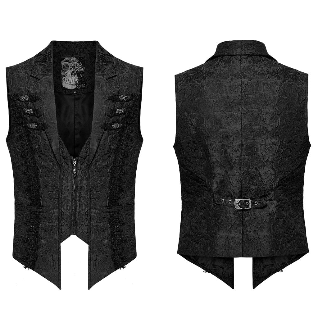 PUNK RAVE Men's Gothic Buckle Zip Rose Waistcoat