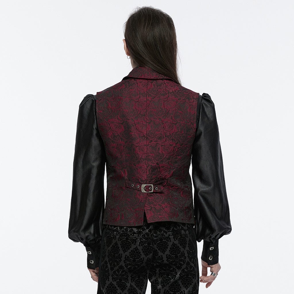 PUNK RAVE Men's Gothic Buckle Zip Rose Waistcoat Red