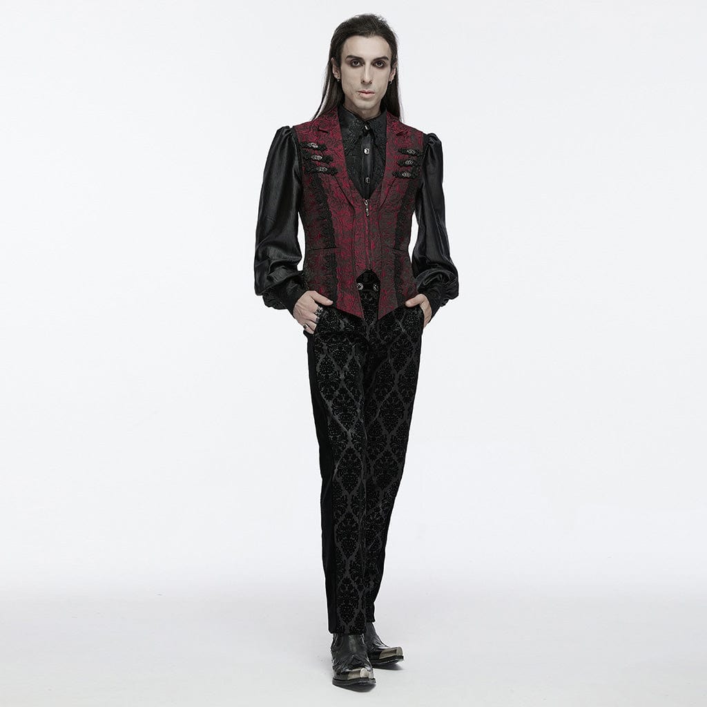 PUNK RAVE Men's Gothic Buckle Zip Rose Waistcoat Red