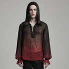 PUNK RAVE Men's Gothic Color Gradient Lace-up Sheer Chiffon Shirt