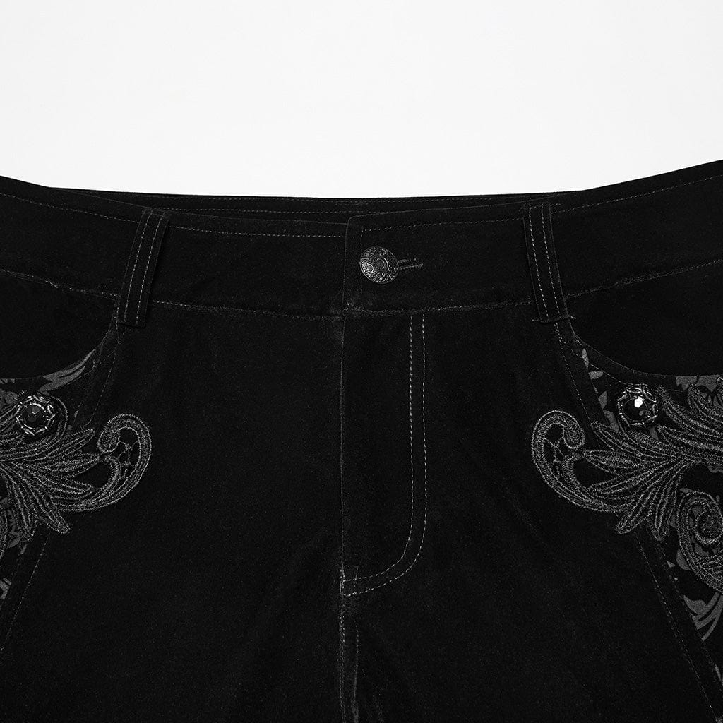 PUNK RAVE Men's Gothic Crochet Floral Printed Pants