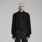 PUNK RAVE Men's Gothic Dark Gold Printed Flare Sleeved Shirt