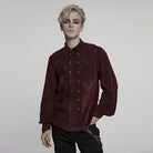 PUNK RAVE Men's Gothic Double-breasted Puff Sleeved Shirt Red