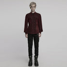 PUNK RAVE Men's Gothic Double-breasted Puff Sleeved Shirt Red