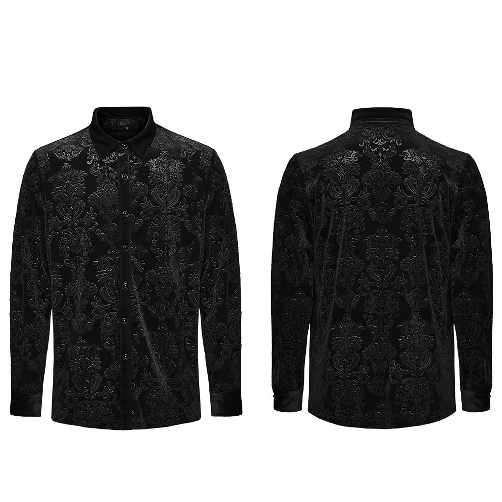 PUNK RAVE Men's Gothic Embossed Velvet Shirt