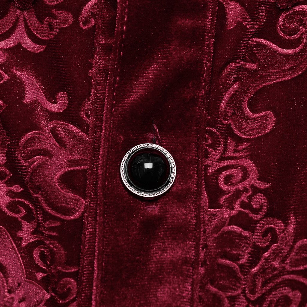 PUNK RAVE Men's Gothic Embossed Velvet Shirt Red
