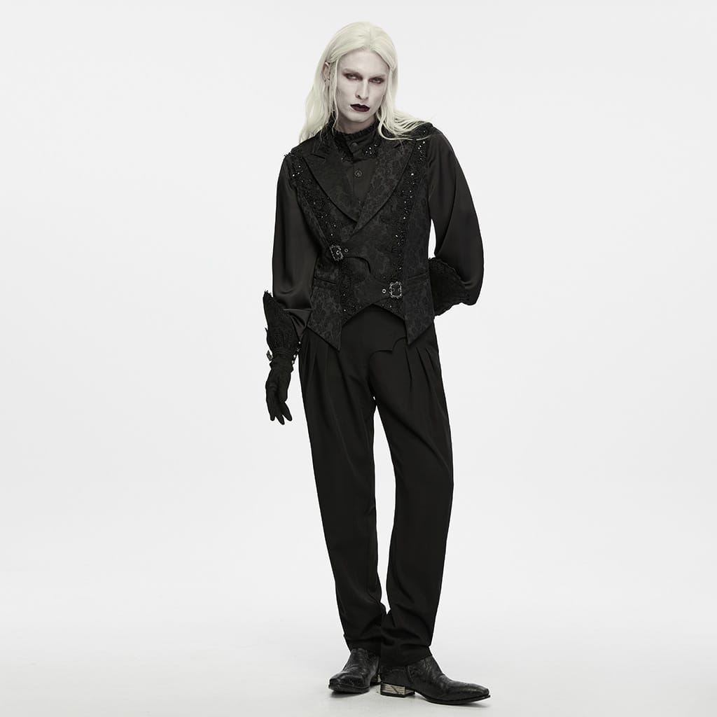 PUNK RAVE Men's Gothic Embroidered Overlapping Placket Buckle Jacquard Waistcoat