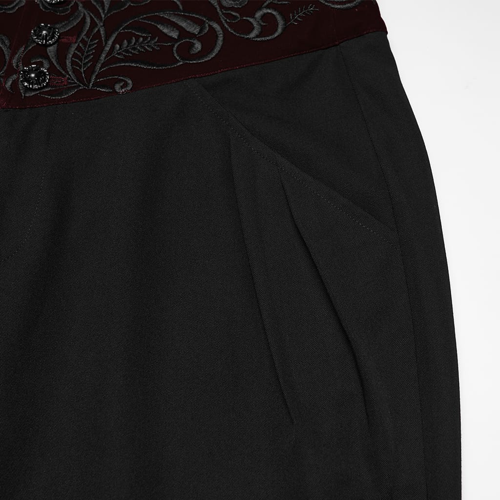Pantaloni da uomo PUNK RAVE in stile gotico ricamati e patchwork, neri e rossi
