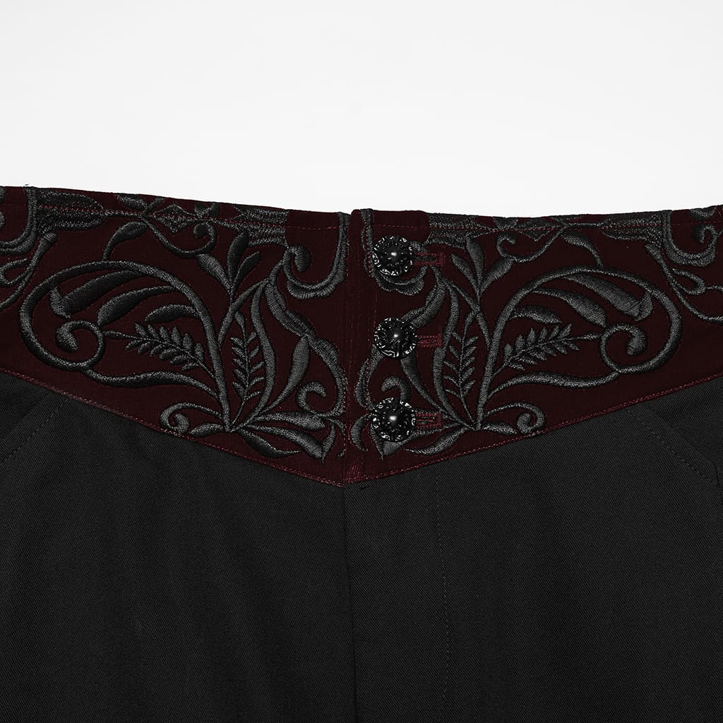 Pantaloni da uomo PUNK RAVE in stile gotico ricamati e patchwork, neri e rossi