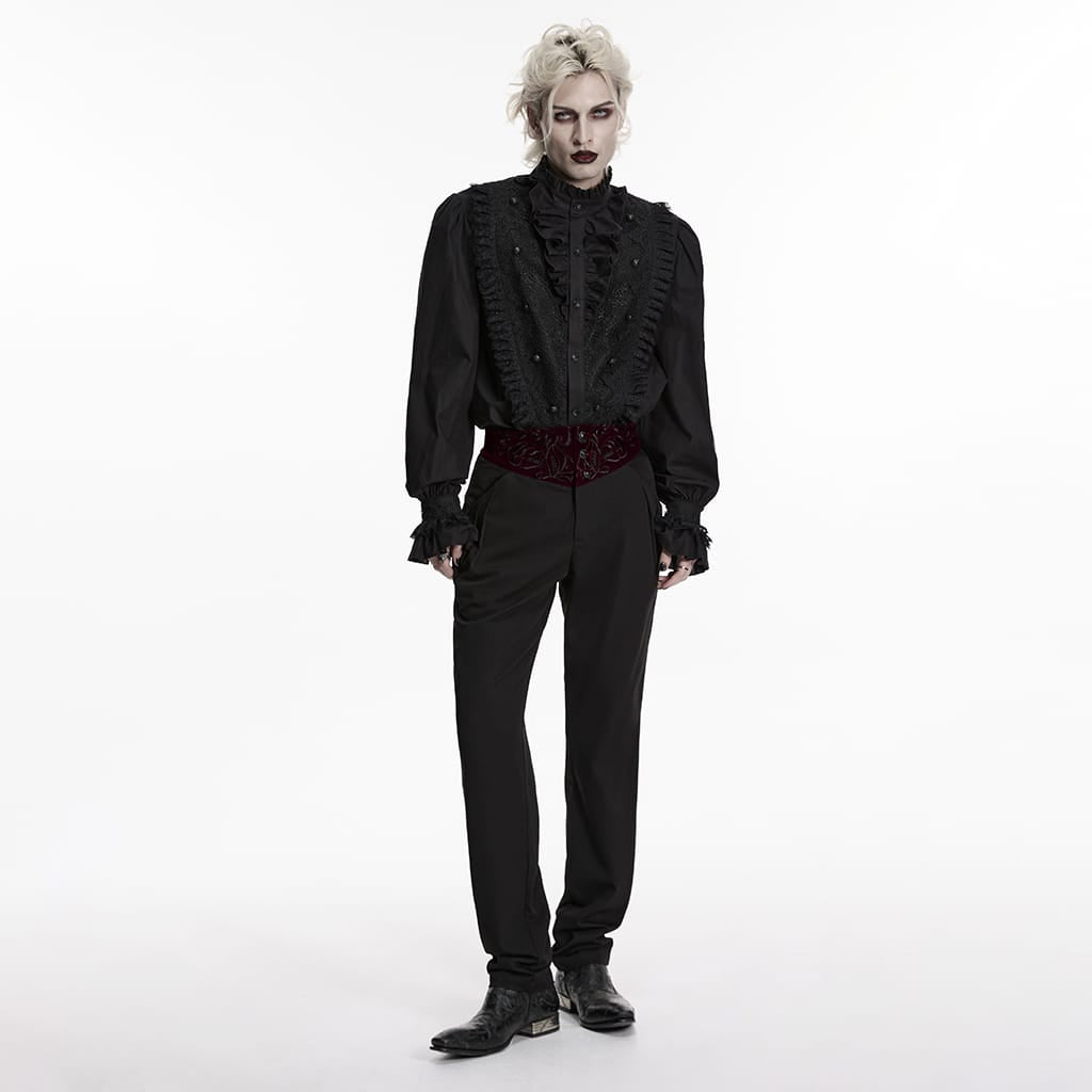 Pantaloni da uomo PUNK RAVE in stile gotico ricamati e patchwork, neri e rossi