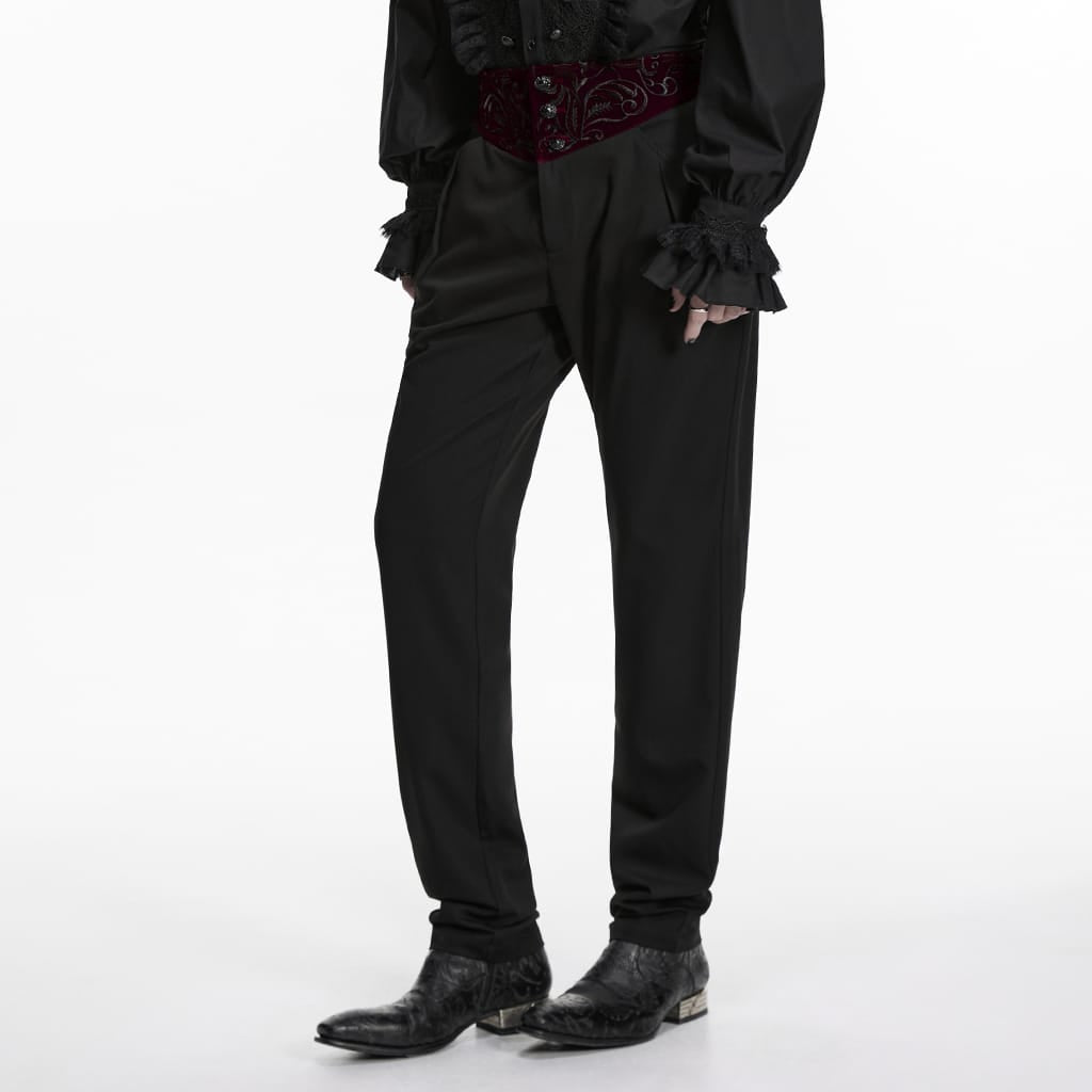 Pantaloni da uomo PUNK RAVE in stile gotico ricamati e patchwork, neri e rossi