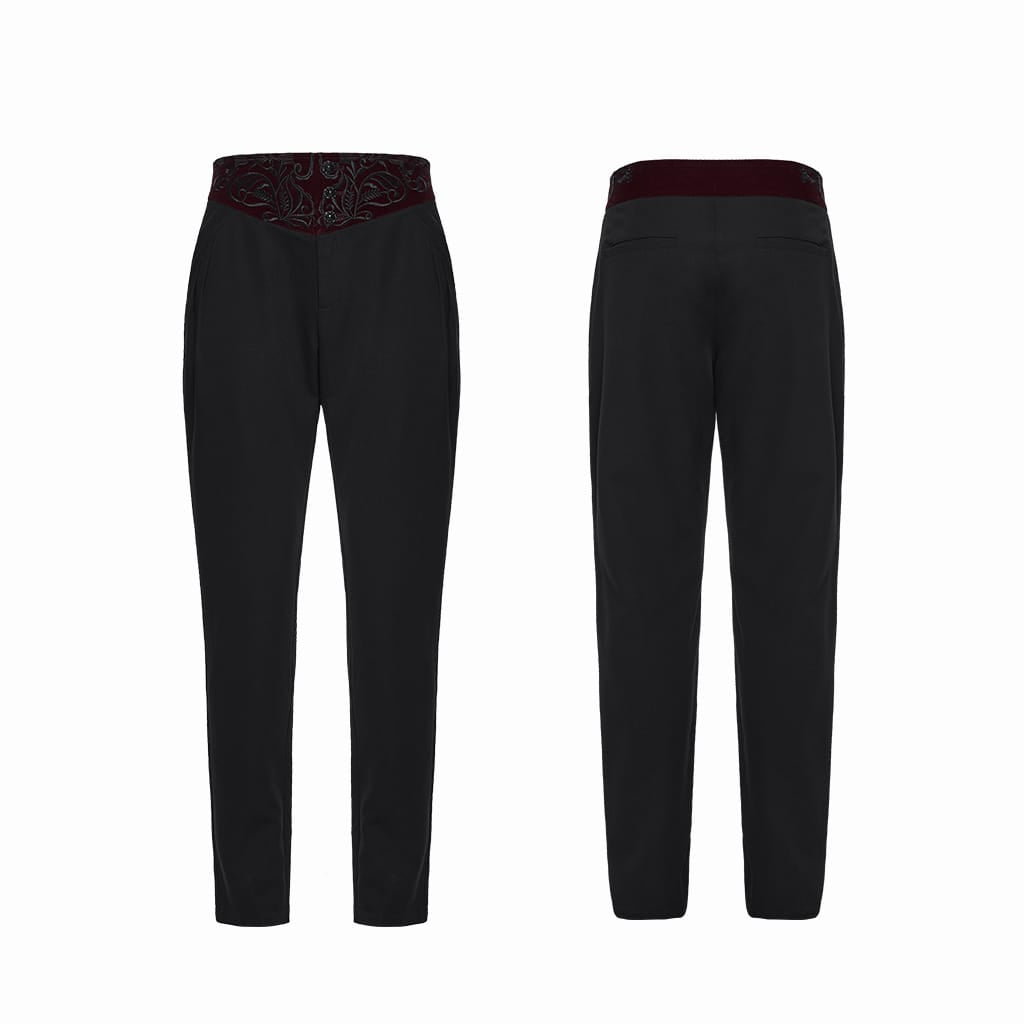 Pantaloni da uomo PUNK RAVE in stile gotico ricamati e patchwork, neri e rossi