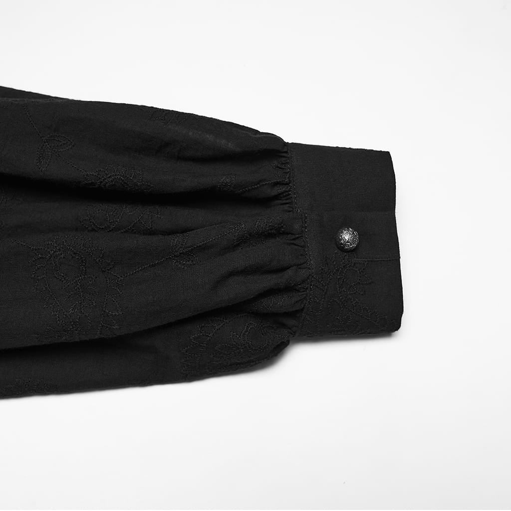 Camicia ampia da uomo PUNK RAVE in stile gotico con scollo profondo e ricami, nera